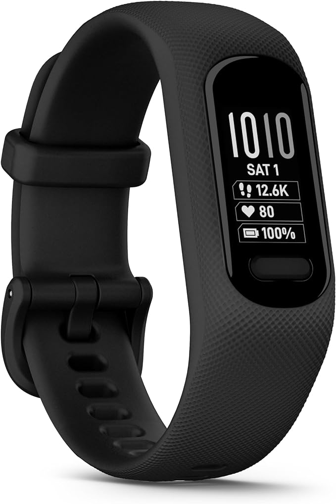 Garmin vívosmart 5 – Fitness-Tracker mit extragroßem OLED-Touchdisplay, Gesundheitsfunktion wie Schlafqualität und Herzfrequenzmessung. Bis zu 7 Tage Akkulaufzeit, wasserdicht und Notfallhilfe.